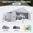 thumbnail image 4 of Mellcom Carport 20'x20' with Sidewalls,Heavy Duty Double Car Port with Galvanized Steel Frame and Waterproof 3-Layer PE Cover,Fits 2 Cars, Boat,Farm Equipment, Silver Gray, 4 of 8