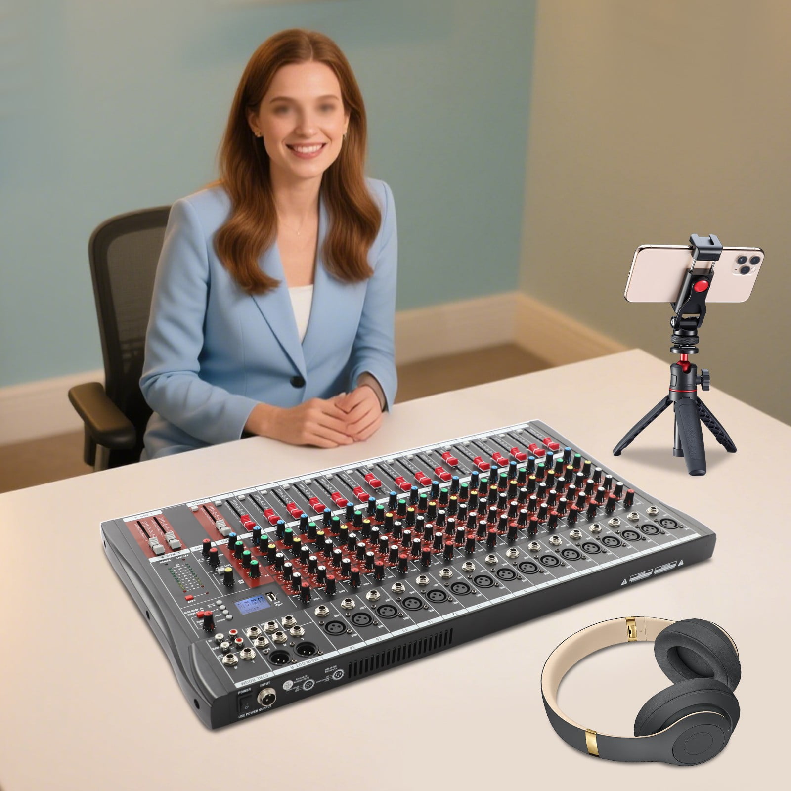 16-channel Audio Mixer Console, Professional DJ Audio Mixer, 16-Channel DJ Mixing Console for Home KTV, Music Recording, Webcasting, and More