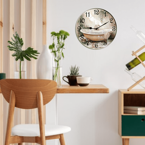 Kurmntregon Bathroom Wall Clock Bathtub Clock For Living Room, Battery Operated Easy To Read Bedroom, Bathroom And Kitchen Housewarming Seasonal Shop Hotel Round 10"