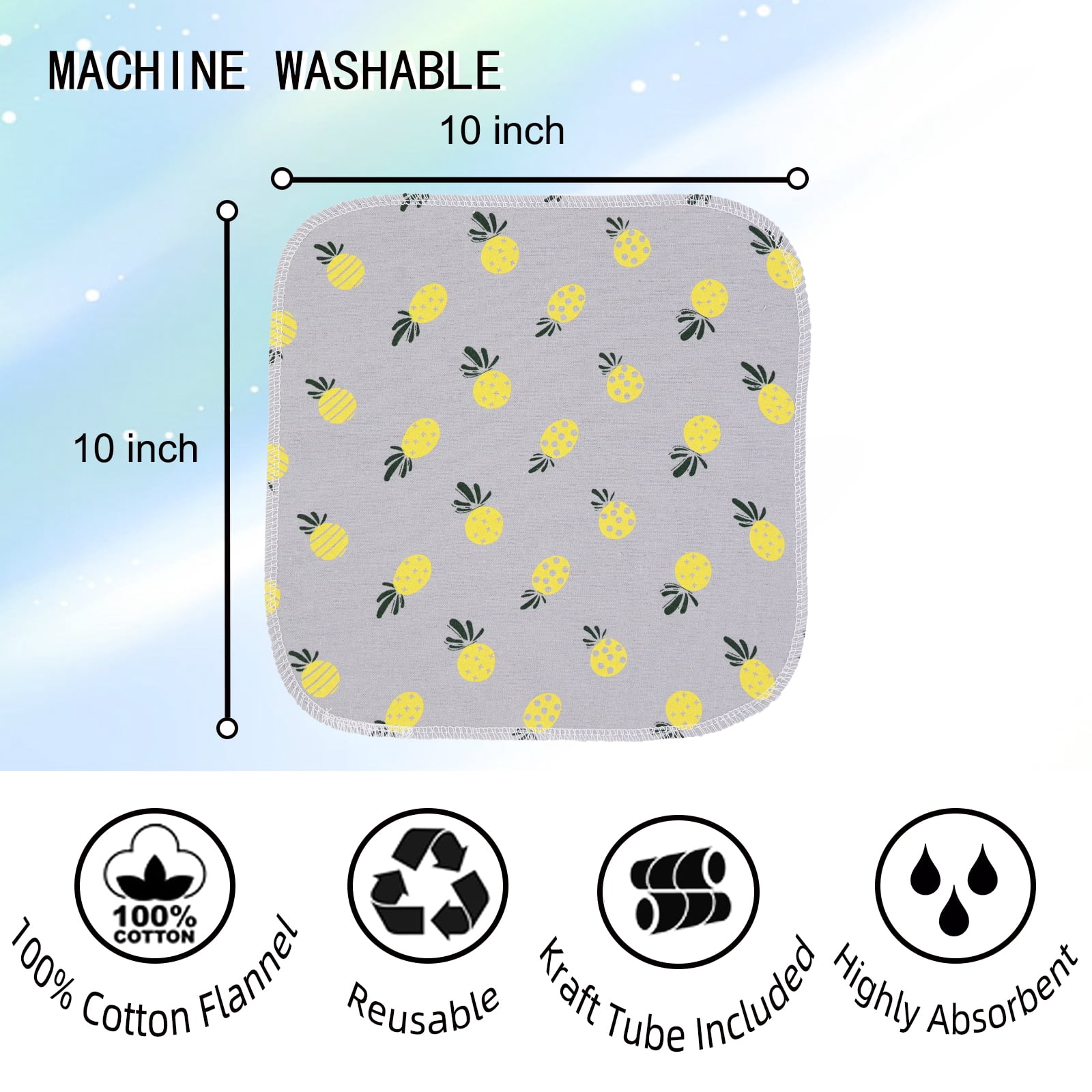 Chloven Paperless Towels Roll Machine Washable 10" x 10" Zero Waste Reusable 100% Cotton Napkins(25)