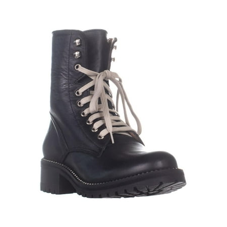 Aqua Leather - Womens Aqua Jax Lace Up Combat Boots, Black Leather, 8.5 US