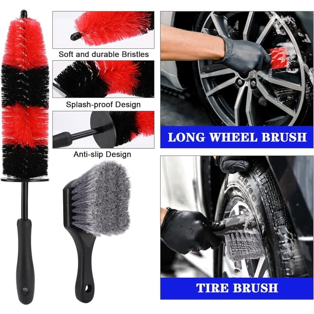 Holres - Juego de 14 cepillos para limpieza de llantas de coche, cepillo para detalles de salpicadero y rejillas de ventilación.
