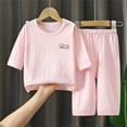 thumbnail image 2 of abtuhar Girls Pajamas,Toddler Pajamas,Children's Solid Color 3/4 Sleeve Round Neck Home Wear Thin Breathable Pajama Set Conditioning Suit Pink 1 Years, 2 of 4