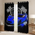 thumbnail image 2 of Castle Fairy Retro Racing Car Black Out Curtains for Boys, Checkered Flag Design Curtains Pack of 2 (42x63 Each) for Bedroom, Blue Black, 2 of 6