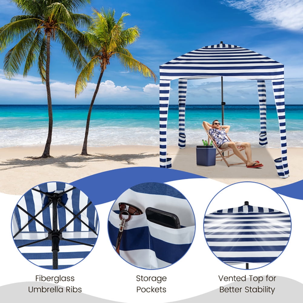 Aimee Lii 6 x 6 Feet Foldable Beach Cabana Tent with Carrying Bag and Detachable Sidewall, Canopy Gazebo for Party BBQ Events