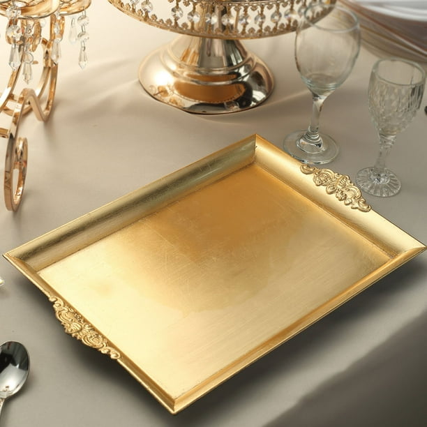 Efavormart 2 PCS Gold 14" x 10" Rectangle Decorative Plastic Serving