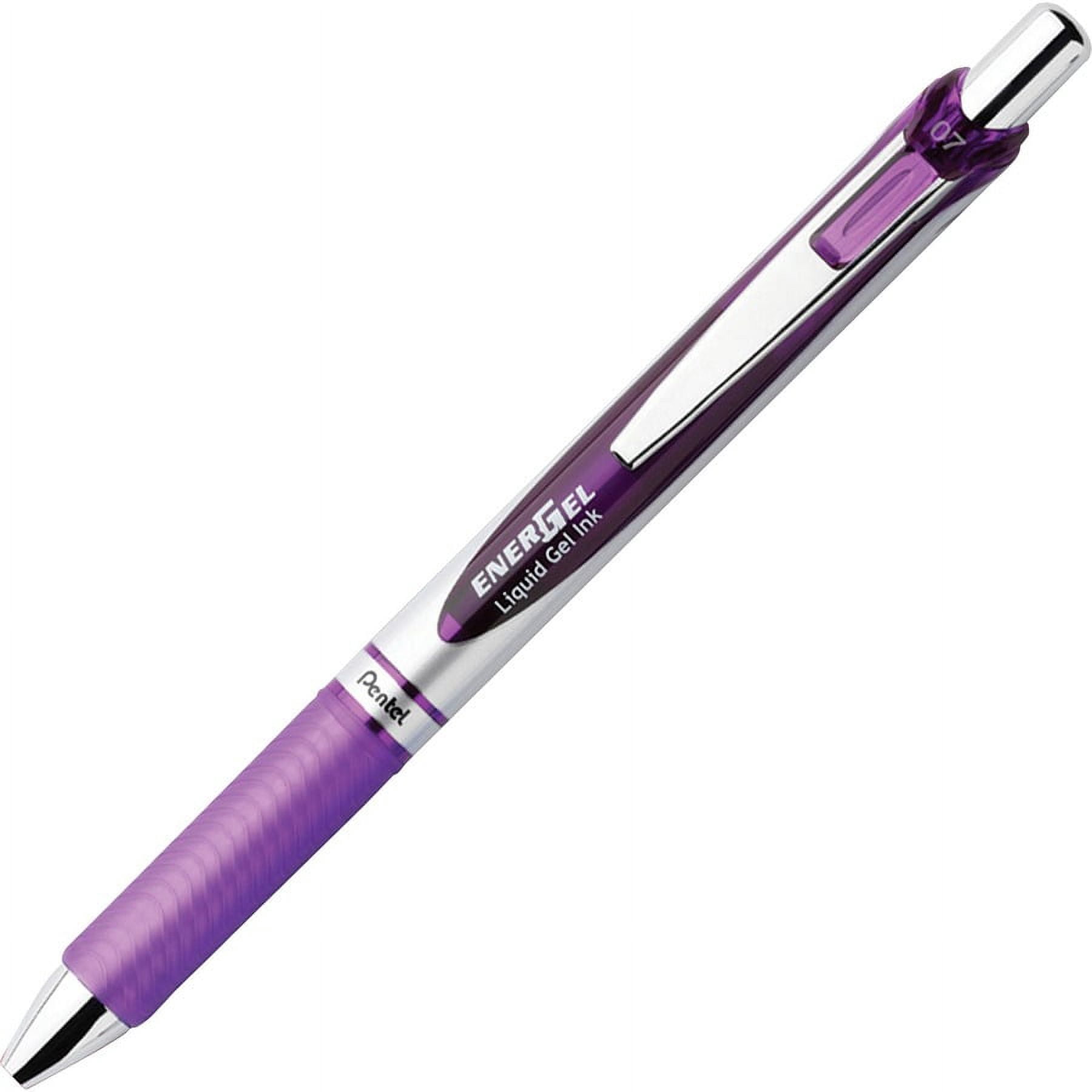 Pentel EnerGel RTX Liquid Gel Pens - Medium Pen Point - 0.7 mm Pen Point Size - Refillable - Retractable - Violet Gel-based Ink - Silver Barrel - Stai | Bundle of 2 Dozen