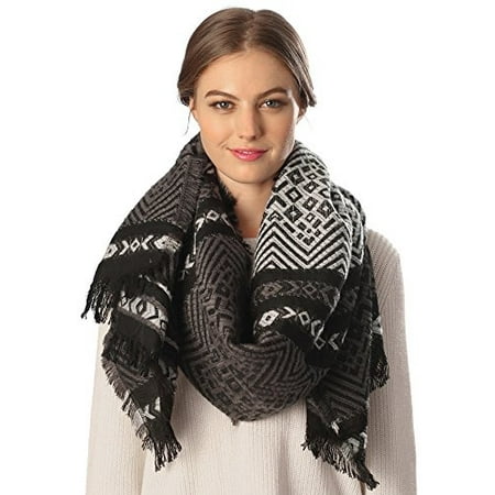 Sassy Scarves Womens Cold Weather Mixed Patterned Blanket Scarf (Black)