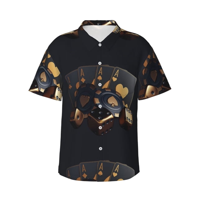 Balery Casino Cards Poker Camisas hawaianas de manga corta para hombre, camisas playeras de corte holgado, camisas de vacaciones con botones,Medium