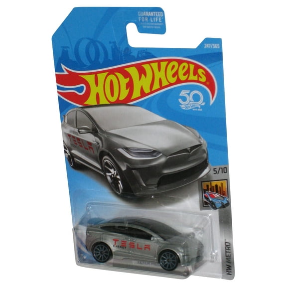 Hot Wheels HW Metro 5/10 (2017) Silver Tesla Model X Toy Car 247/365 - (Cracked Plastic)