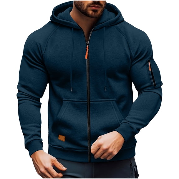 Men's Sports Fitness Cargo Solid Color Multiple Pockets Sports Ditness Training Raglan Long Sleeved Hooded Casual Work Coat