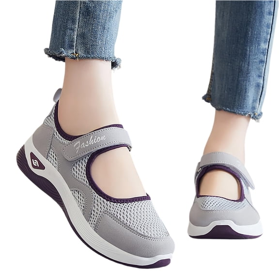 Domuza Orthopedic Shoes for Women Arch Support Non Slip Slip on Sneakers Wide Width Mesh Stretch Hiking Shoes Comfortable 2026 New Foam Shoes Gray 10(EU-43)