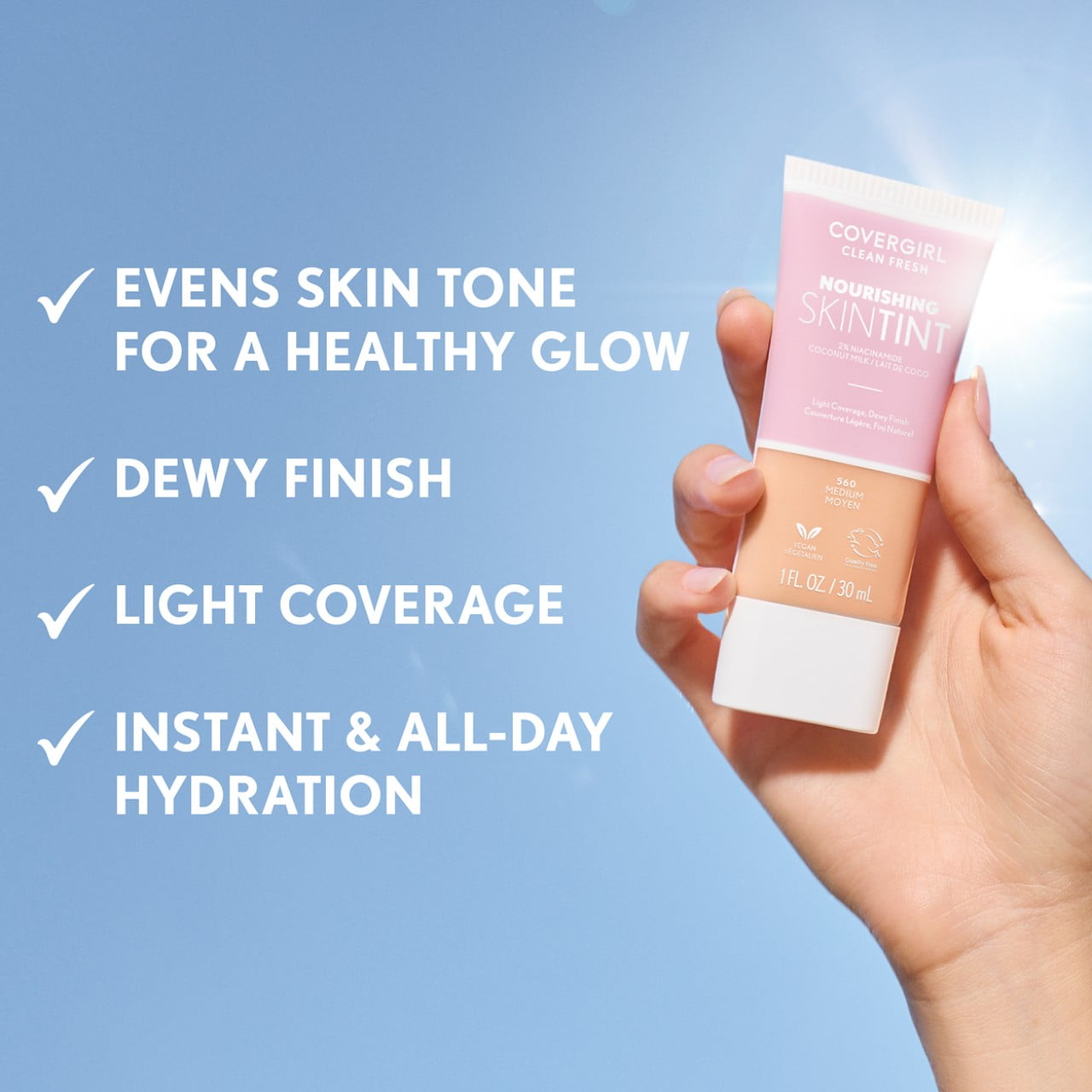 (3 pack) COVERGIRL Clean Fresh Nourishing Skin Tint, Dewy Finish, Deep, 1 fl oz (Packaging May Vary)