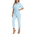 thumbnail image 4 of INSPIRE CHIC Women's Jumpsuit Short Sleeve Collared Button Down Tie Waist Cotton Cargo Jumpsuit M Light Blue, 4 of 5