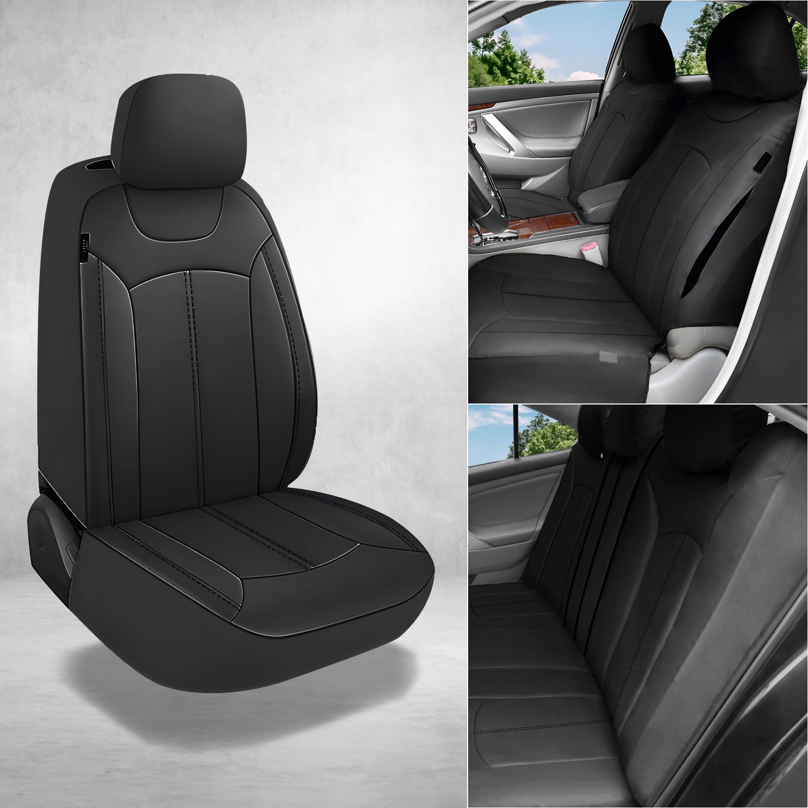 OTOEZ Universal Car Seat Covers Breathable PU Leather & Zipper Design, 5 Seats Full Set Waterproof Cushion Interior Accessories, For Solid Split Bench
