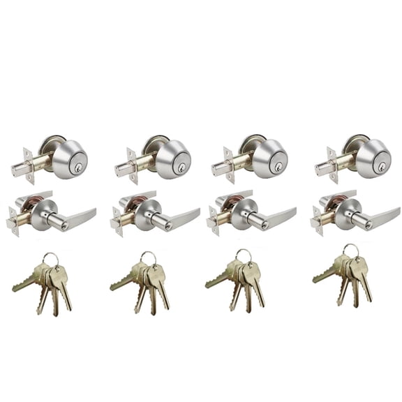 Stainless Steel Entry Door Handle Combo Lock Set with Deadbolt 4-Pack