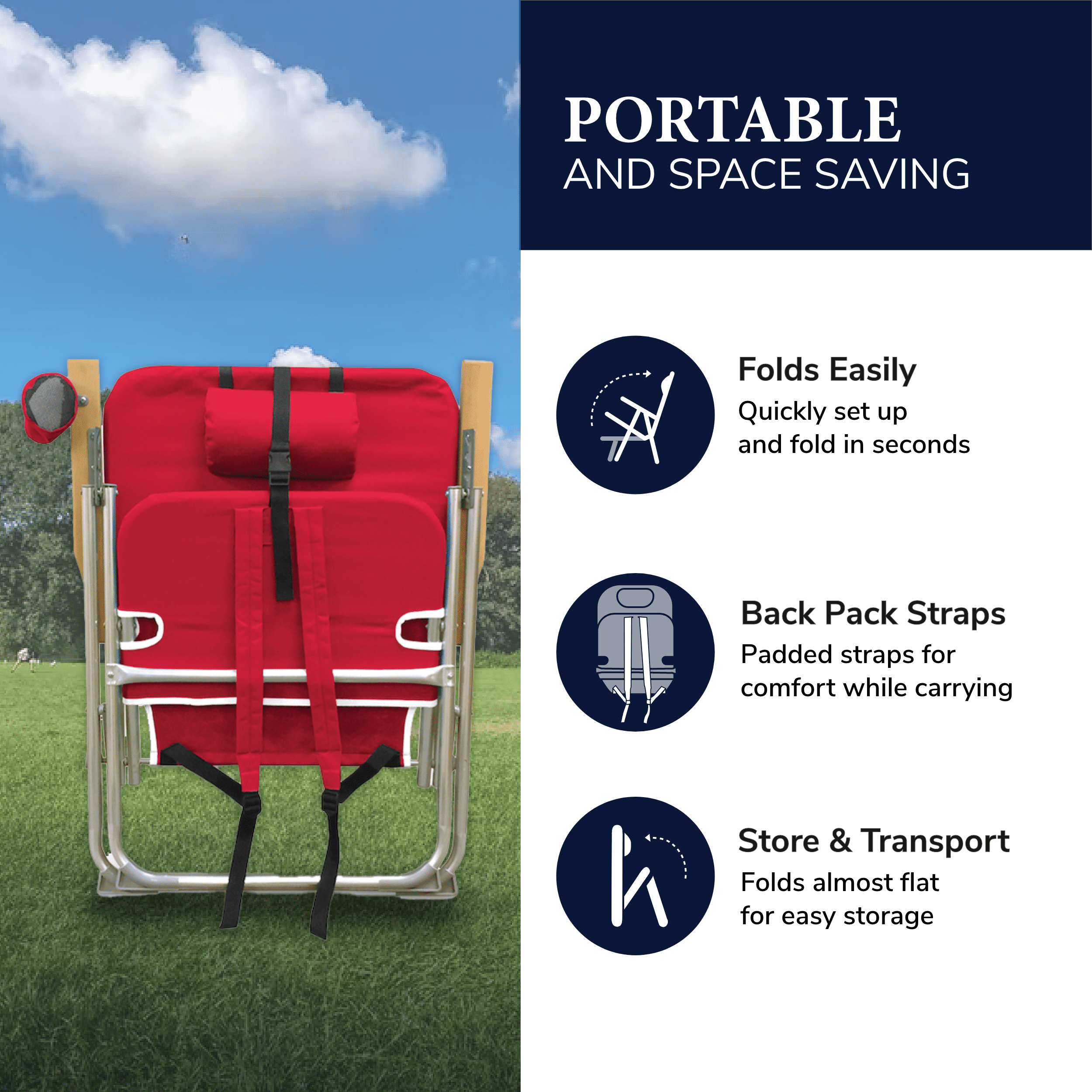 Caribbean Joe 4 Position Folding Beach Chair 300lb Capacity Backpack Straps Walmart