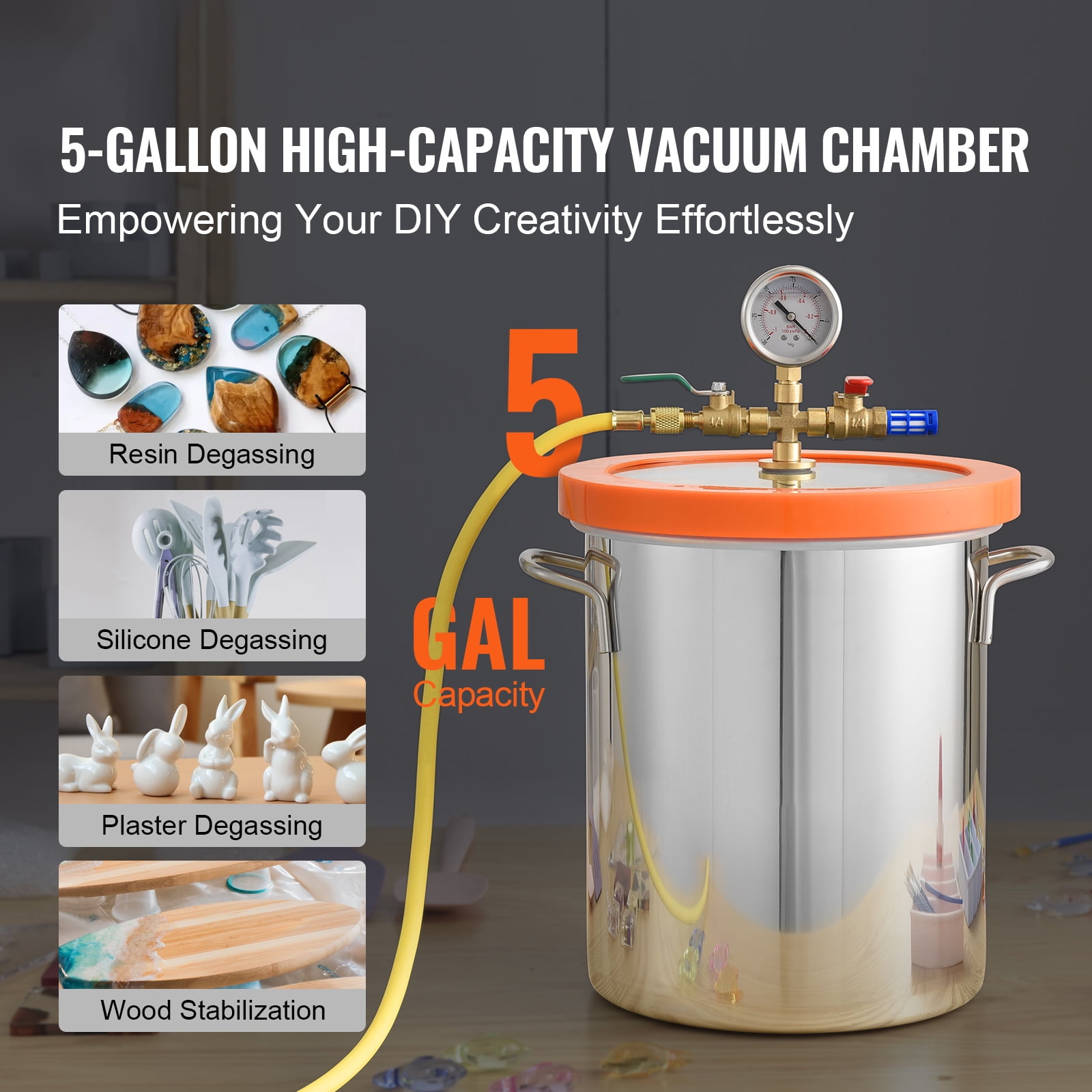 KFFKFF Vacuum Chamber Tempered Glass Lid Vacuum 5 Gal Degassing Chamber Silicone
