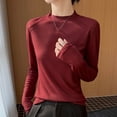 thumbnail image 5 of YOIAVAIOY Womens Mock Turtleneck Tops Long Sleeve Shirts Slim Fit Fall Fashion Thermal Underwear Basic Winter Clothing Wine L, 5 of 6