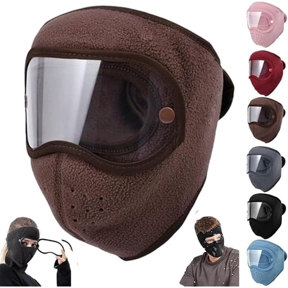Fleece Thermal Winter Mask with Removable Goggles - Breathable Warm, for Men & Women Running Skiing Hiking Cycling