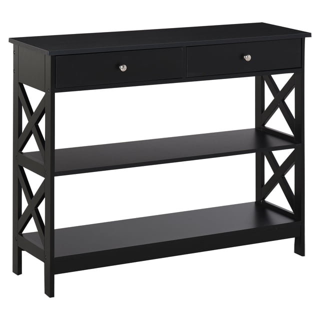 Black 39" Console Table with Storage | Entryway Table with Drawers & X Frame for Living Room, Hallway & Bedroom | MDF Furniture
