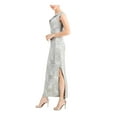 thumbnail image 3 of CONNECTED APPAREL Womens Silver Stretch Metallic Slitted Drape Neck Gathered Side Waist Printed Cap Sleeve Full-Length Formal Sheath Dress Petites 8P, 3 of 4
