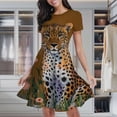 thumbnail image 2 of Leopard Floral Art Print Women's Classic Swing Skater Dress Casual Work Party Cocktail Dresses, 2 of 6