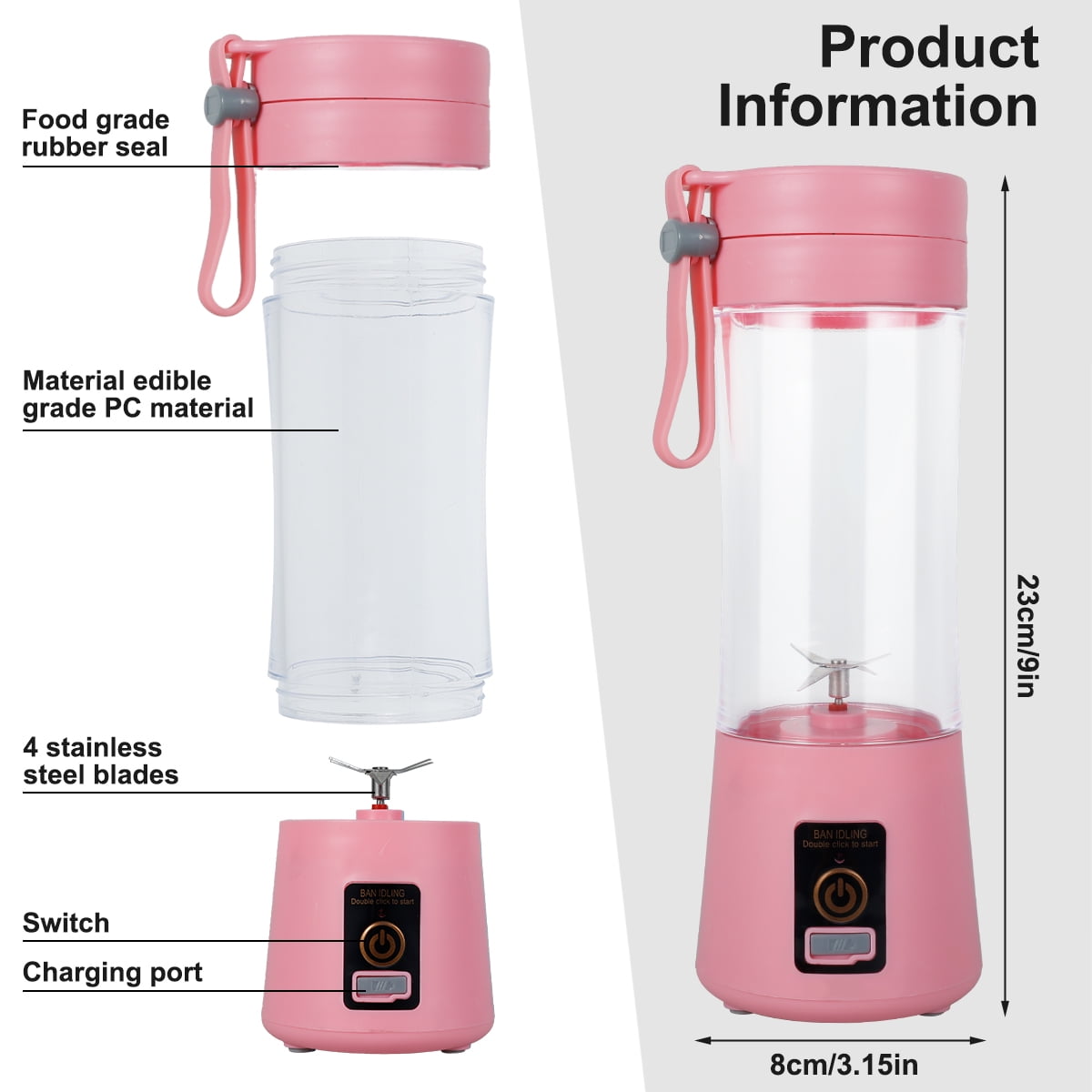 Tzgsonp Portable Electric Fruit Juicer , 1200mAh USB Rechargeable