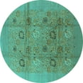 thumbnail image 1 of Ahgly Company Machine Washable Indoor Round Oriental Turquoise Blue Industrial Area Rugs, 3' Round, 1 of 4