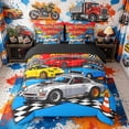 thumbnail image 3 of Meiyoeat Cartoon Racing Car 7-Piece Twin Bedding for Boys,Race Track Art Bedding Comforter Set,Blue Red,Black Reversible, 3 of 6