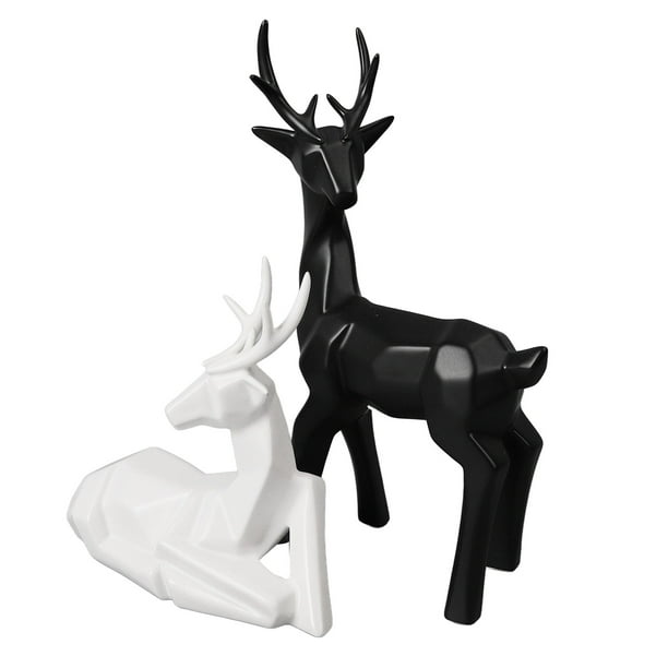 Figuras De Renos Navideños, Escultura De Alce Con Líneas Limpias Y Suavizantes Con Acabado Mate, 2 Piezas Para La Familia