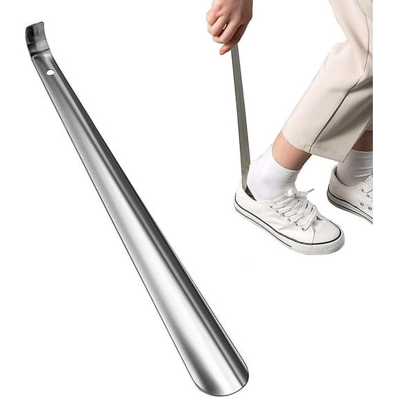 Shoe Horn, shoe helper, Stainless Steel Long Handle Shoe Horn Children Adults and the Elderly Make Them Easy to Wear Shoes, Silver, Length 52cm