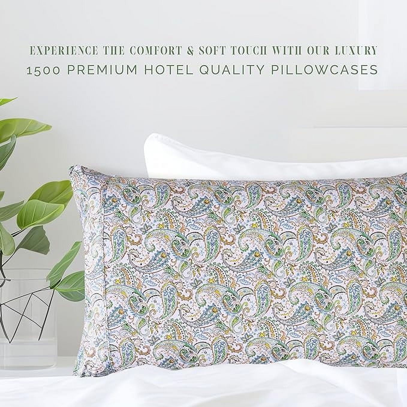 Elegant Comfort Set of 2 Floral Print Pillowcases, 1500 Series Hotel Quality Microfiber, Soft and Smooth with Envelope Closure, Standard/Queen, Paisley Teal