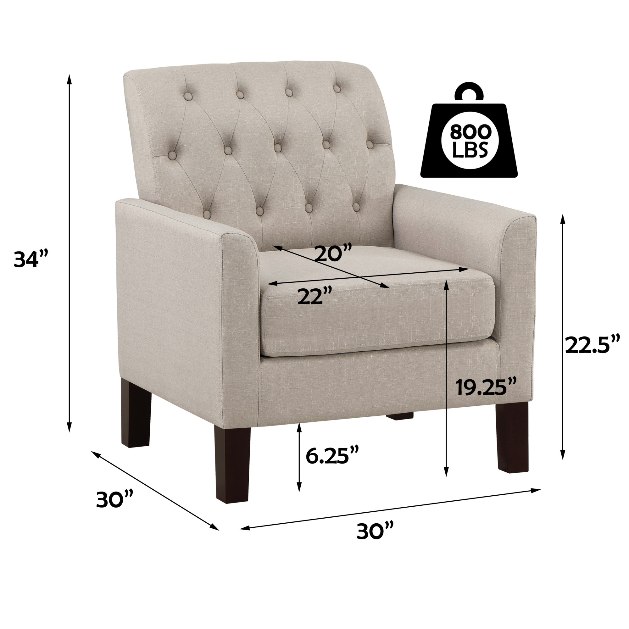 Gewnee Beige 30” Linen Accent Armchair, Solid Rubberwood Legs, Suitable for Living Room & Balcony