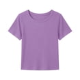 thumbnail image 5 of Resicozy Girls Shirts Cute Basic Tees Summer Ribbed Top Teens Short Sleeve Vacation T-Shirt for Kids 5-13 Years Purple 130, 5 of 7