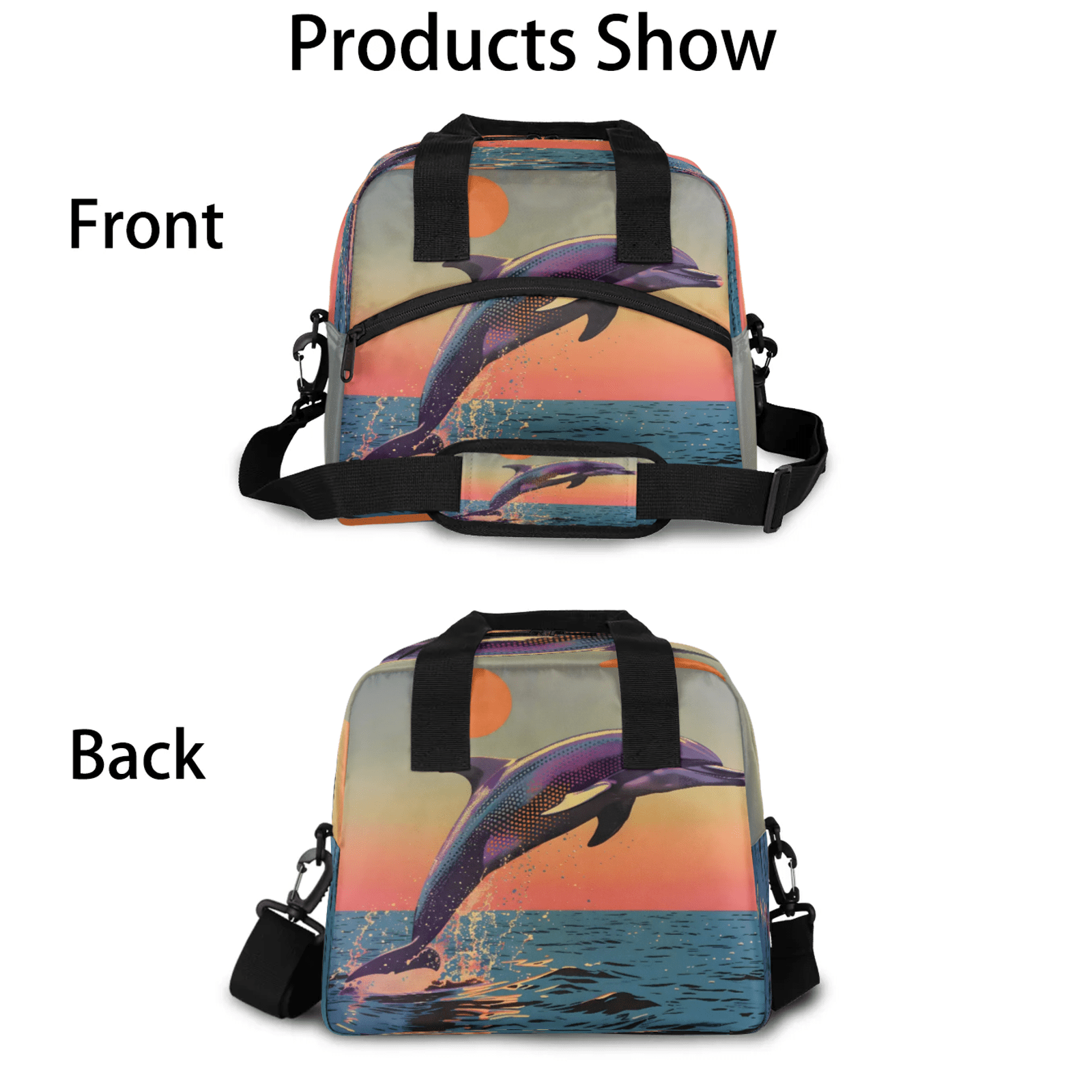 Herdesigns Dolphin Insulated Lunch Bag for Women Men Adult, Reusable Insulated Cooler Lunch Box Lunch Tote Bag for Work Picnic Beach