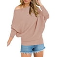 thumbnail image 3 of Women'S Autumn Sweater Casual Long Bat Sleeve Loose Off-the-Shoulder Knit Pullover Sweater Top Pink XXL, 3 of 9