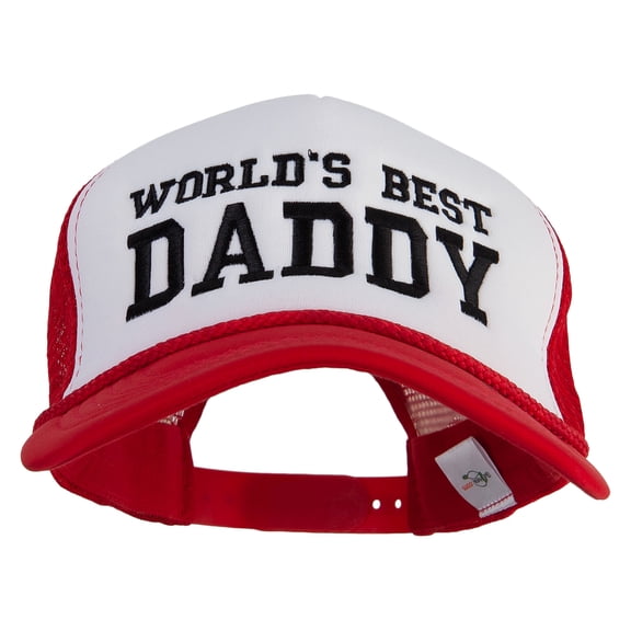 World's Best Daddy Big Size Embroidered Big Foam Mesh Truck Cap - White Red XL-3XL