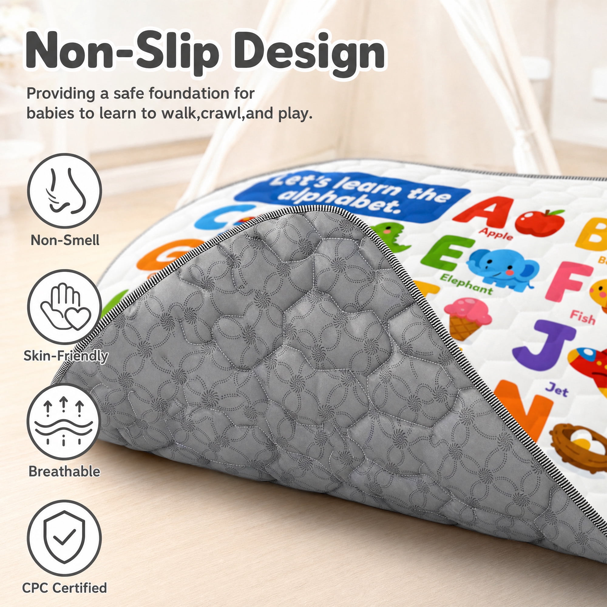 BEAUTYPEAK Baby Play Mat, 50"x50" Mat Perfect for Use Baby Playpen,Non-Slip Foldable Mat for Toddlers and Babies