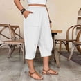 thumbnail image 4 of Axiiglly Capris for Women Elastic High Waist Wide Leg Rolled Cuffs Capri Pants with Pockets Beach Holiday Boho Cropped Pants, S-2XL, 4 of 9