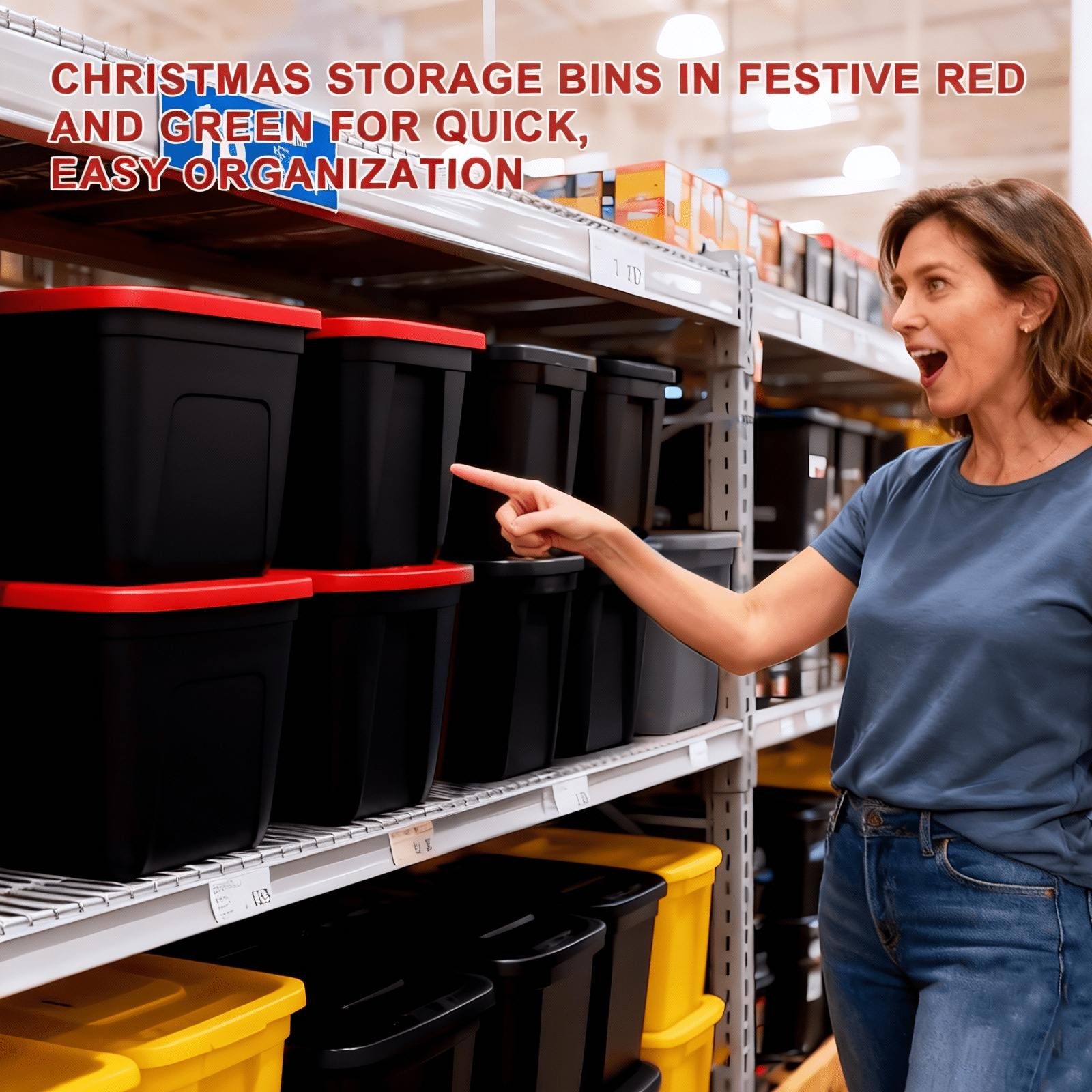 SimplyKleen 18-Gallon 4 pack Stacking Plastic Storage Containers with Lids, Black Body/Red Lid