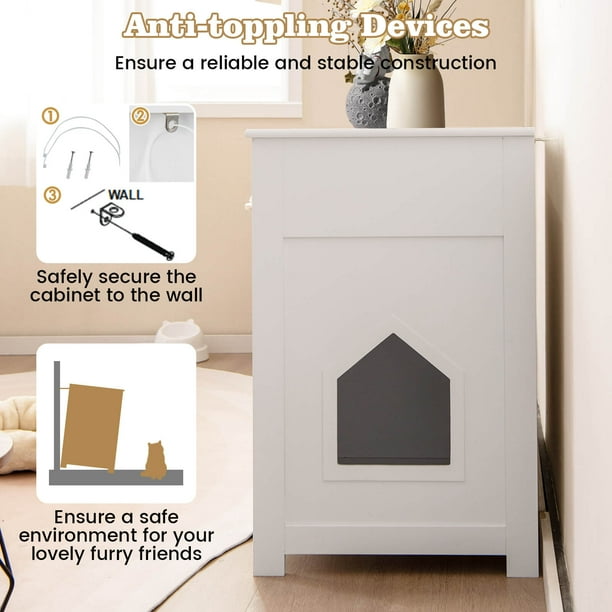 Costway Cat Litter Box Enclosure with 2 Drawers Double Doors Open