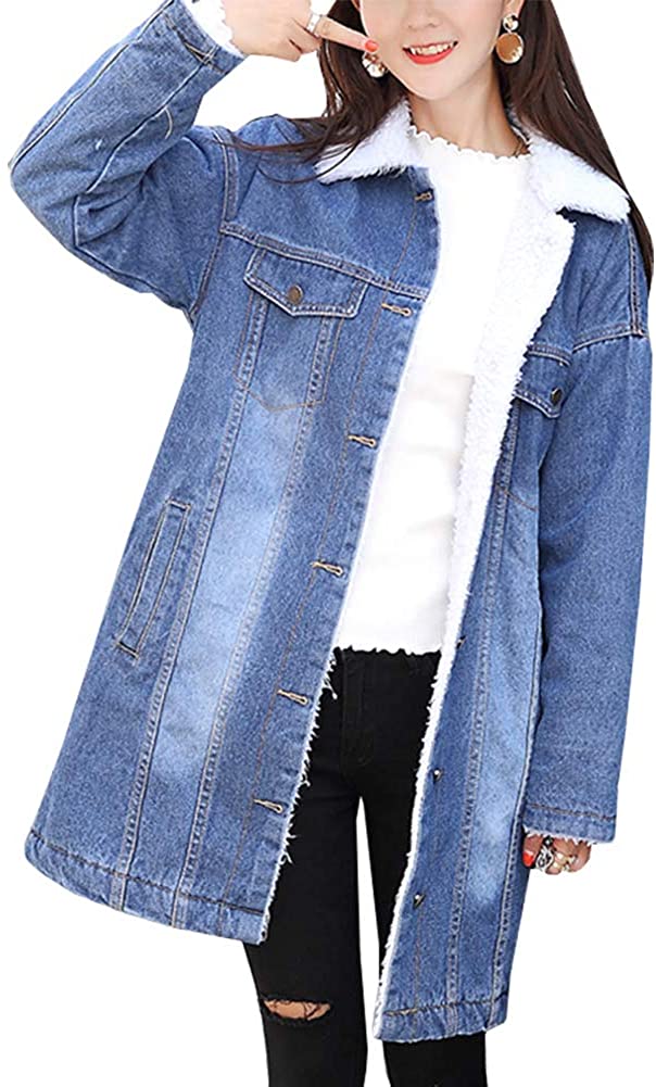 Women's Warm Sherpa Lined Long Denim 