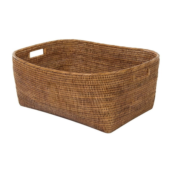 Kouboo La Jolla Rattan Oblong Storage Basket, Wicker Basket, Decorative Storage, Clear Lacquer Finish, Large, Honey Brown