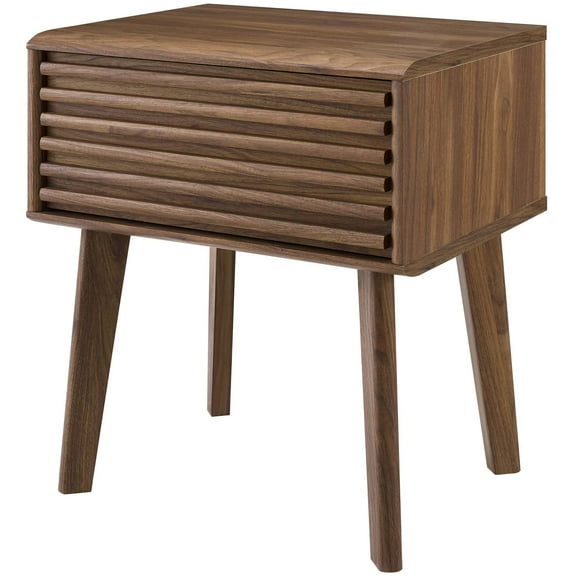 Contemporary Modern Urban Designer Bedroom Nightstand Accent Table, Wood, Natural Walnut Brown
