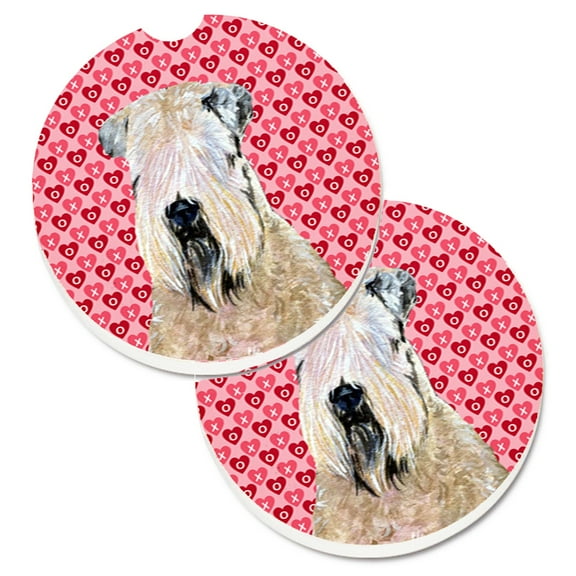 Wheaten Terrier Soft Coated Hearts Love Valentines Set of 2 Cup Holder Car Coasters