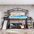 thumbnail image 2 of Bellemave Twin Size Loft Bed with Slide and Staircase, Metal Loft Beds with USB Port and LED Light, House Bed Frame with Storage and Play Space (Twin,Black), 2 of 9