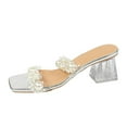 thumbnail image 6 of Dakaela Clear Heels for Women Pearl Two Strap Block Square Heel Sandals Open Toe Slip on Slides, 6 of 7