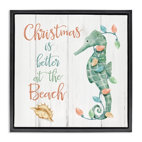 Stupell Industries Rustic Lodge Christmas Better At Beach Black Floating Frame Canvas Art, 18 x 18, by Deane Beesley