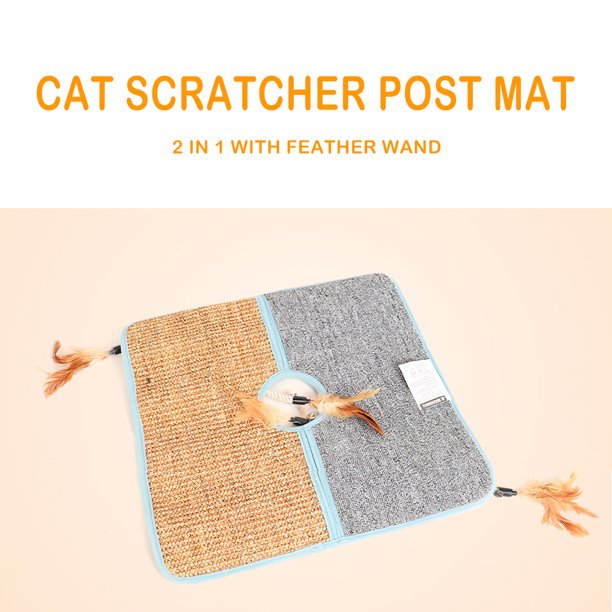 Cat Scratcher Post Scratching Mat With Feather Wand Wrap Around Pole Sisal Blanket Scratcher Cat Scratch Play Toy Walmart Com Walmart Com